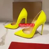 Mode Vrouw Schoenen Casual Designer Neon Geel Patent Leer Point Teen Hoge Hakken Pumps Stiletto 12cm 10 cm 8cm Bruid Bruiloft Zapatos Mujer