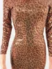 Women Long Sleeve Leopard Sequined Bodycon Dress Sexy Fall Winter Evening Party Club Midi Dress Elelgant Sparkly Dress 201008