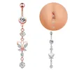 Anneaux de nombril en acier inoxydable pour femmes amour coeur nombril courbé clous d'haltères Sexy Dangle corps Piercing ensemble de bijoux