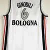 Manu Ginobili Jersey #6 Virtus Kinder Bologna 유럽 농구 유니폼 스티치 남성 흰색 Camiseta de Baloncesto Man Basketball Jersey