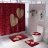 Duş Perdeleri 4 PCS/Set Banyo Mat Seti Anti-Slip Banyo Coral Polar Ahşap Tahıl Perde Zemin Yıkanabilir Tuvalet Halı