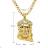 NUEVA joyería de Hip Hop Jesucristo collar colgante de diamantes de imitación chapado en oro inoxidable con cadena de 60 cm para hombres amante regalo rapero Acces2627