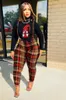 Trendiga Chic Plaid TrackSuit Women Sets Fall Winter Kläder Pullover Topp Tunika Spaghetti Strap Jumpsuit Rompers Streetwear 210525