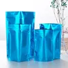 400pcs folha de alumínio azul stand up embalagem sacos resealable mylar embalagem bolsa vários tamanhos saco de armazenamento de alimentos