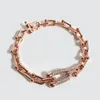 Bracelet en acier inoxydable coeur U forme T bracelet avec cristal pour femmes mode véritable bijoux or rose argent or amour bracelet avec boîte