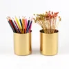 Luxury Vase Chic Gold Pencil Cup Stainless Steel Pen Storage Round Desktop Makeup Brush Organizer Holder For Office And Bathroom
