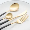 24 pçs / set Dinnerware conjuntos de ouro cutlery colher faca de faca de chá colher fosco de aço inoxidável de aço inoxidável