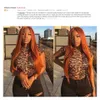 Orange Ginger Long Straight 13x4 Front Lace Real Wig PreDrawn Brazilian Waves 180 Density Remy Glueless Lace Closure Wig for Wom4600994