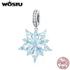 WOSTU Snowflake Charm 925 Sterling Silver Zirconia Beads Pendant Fit Original Bracelet DIY Necklace Winter Jewelry For Women Q0531