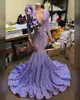 Laser Purple Evening Dress Sexy V Neck Party Gowns long sleeve Shiny Sequin lace Mermaid Prom Dresses Robe De Soiree Vestido