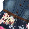 Girls Denim Floral Dress Summer Party Dress with Belt Children Flying Short Sleeve Casual Clothing Baby Girl Kids Fashion Outfit 210317