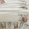 4pcs style coréen beige princesse ensemble de literie de luxe rose impression dentelle housse de couette volants couvre-lit drap de lit coton reine roi taille 487 R2