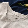 Johnature женщины вышивка винтажные футболки нерегулярные хлопковые льняные карманы V-образным вырезом карманы лето новый сплошной цвет футболки 210315