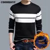 Coodrony Gruby Ciepła bawełniana liniowa O-Neck Pull Homme Boże Narodzenie Sweter Mężczyźni Zima Wełna Męskie Swetry Casual Pullover Men H018 211018