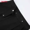 Ootn escritório senhora preto calças retas mulheres zíper bolso plissado botões calças para trabalho alta cintura outono 211115