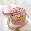 Caixa de chapéu de flor redonda de veludo com bowknot e tampa caixas de presente de luxo rosa bouquet arranjo presente caixa de surpresa floristia 2195 v2