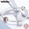 Wostu Authentic 100% 925 Sterling Silver Shimmer Star Red Crystal CZ Pärlor Fit Kvinnor Armband Bangles Smycken Gift Q0531