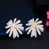 3 Tone Gold Multi Layer Firework Flower Cubic Zirconia Big Luxury Earrings for Women Wedding Bridal Jewelry CZ887 210714