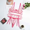 NXY sexy set Dvicky Lingerie Set 3 Pcs Woman Sexy Underwear Floral Embroidery Mesh Temptation See Through Lace Bra and Panty Exotic Costumes 1202