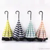 Creative Double Couche Pongee Stripe Parapluie Inversé Droit Long Poignée Parapluie C-type Protection Solaire Parapluies Portables XDH0882