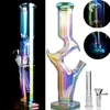 12'' Twisted Iridescent Glass Bong Colorful Swirl Hookahs with Downsteam Perc Beaker Base Water Pipe Dab Rigs Rainbow Smoking Shisha Accessories