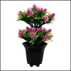 Contrôles de fête festive Supplies Home Garden Set Artificial Flower Mti-Color Réaliste Simation Bouquet Fausses plantes Potted for Table Desk Deco