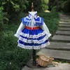 Tjej Lolita Princess Dresses Kids Spanska Födelsedagdöd Party Frocks Toddler Girls Navy Wind Dress Lace Bule Vestidos 210615