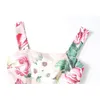 夏のファッションデザイナーマルチカールの花プリント女性包帯スパゲッティストラップシーサイドビーチホリデードレス210531