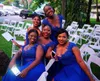 2020 Afrikansk sommar Royal Blue Chiffon Lace Bridesmaid Dresses A Line Cap Sleeve Split Long Maid of Honor Gowns Plus Size Custom Made