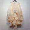 DEAT 2021 nouvelle mode d'été femmes vêtements col rond manches lanterne volants plissés simple boutonnage robe vintage ceinture WL8 210302