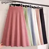 Autumn Winter Women Knitted Skirt Solid Lady Chic Stretchy Full Skirts High Waist Pleated Faldas Drop 210601