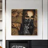 Schilderijen dragen masker tattoo meisje portret olieverf posters en prints op canvas muur kunst foto voor woonkamer Cuadros Home Decor