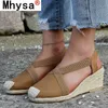 2021 Fashion Wedges Kvinnor Sommar Sandaler Plattform Cross Elastic Band High Heel Casual Outdoor Beach Sandalias Mujer Y0714