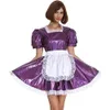 16 colori Sweet Lolita Mini abito a-line da donna elegante pizzo cameriera uniforme cosplay abito a pieghe manica corta in PVC lucido