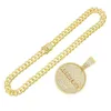 Hip Hop Brev Smycken Ny Round Tag Konde Boy Pendant Pave Cubic Zircon Halsband med 20 tum Miami Cuban Chain Choker X0707