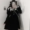 Casual Dresses Japanska Harajuku Vintage Gothic Punk Style Kvinnor Klänning Vår 2021 Svart Vanlig Square Collar Bow Corduroy