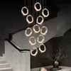 Revolving Staircase Long Pendant Lamps Postmodern Light Luxury Living Room Creative Ring Villa Duplex Dining Room Lighting