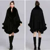 Elegant V Lapel Rex Rabbit Fur Coat Cape Winter Women Big Long Shawl Full Trim Faux Fur Cashmere Cloak Overcoat Parka 211122