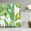 熱帯の緑の植物の葉のパームサボテンのシャワーカーテンのバスルームFrabicの防水ポリエステルとフック211119