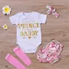 Baby Girl 4PCS Kläder Ställer Infant Ins Romper + Floral Shorts + Headband + Leggings Set Jag hittade min prinsessa Hans namn är pappa 421 U2