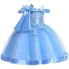 Een schouder grote boog bloem baby meisjes jurk kleding zijde tutu feestavond elegante meisjes prinses jurk kinderen vestidos G1129