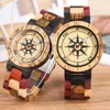 木製の時計ロイヤルコンパスのある男性と女性は、さまざまな色の木製クォーツブレスレットのさまざまな色の豪華なお土産ギフトj05282646425