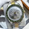 42mm Moonwatch Miyota Automatic Mens Watch Steel Case Green Bezel Gray Dial Stick Markers Moon Phase Rubber Strap 7 Styles Watches233F