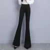 ATDYSPM Brand Flare Pants For Women New 2020 Fashion Pearls Beads Slit High Waist Trousers Office Black Q0801