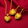 Ensemble de boucles d'oreilles et collier en forme de cœur, en or 18 carats, accessoires de fête de fiançailles pour femmes, 2021