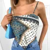 Женские танки Camis Womens Y2K Satin Corset Sexy Crop Tops Print Buckless Camisole Bandana Tank 2022 Summer Lady Sling Strap жилет