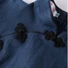 Étnica roupas sheng coco estilo chinês denim tops mão pintado flores qipao blusa cowboy azul cheongsam camisa sete manga mulher