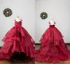2021 Red Organza Ruffles Little Girls Pageant Dresses Crystal Applique Pleated Spaghetti Formal Dress Teens Special Occasion Toddler Party Evening