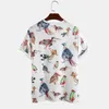 Impresso t-shirt de manga curta Divertido pássaro desenho animado impresso em torno do pescoço casual t - shirts moda coruja tshirt para mens tee 210527