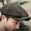 الرجال تويد Newsboy Hat Beatret Herringbone Gatsby القبعات الشوارع قبعات ذروة مثمنة بريم قبعات الشتاء الربيع خمر القبعات البريطانية